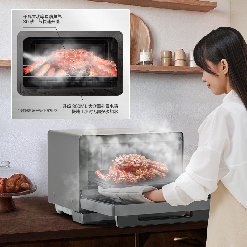 澎湃大蒸氣疾速包裹食材，高溫快速烹飪，鎖鮮真爆汁