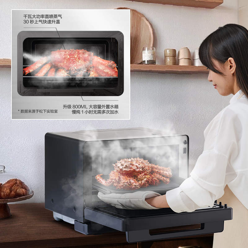 澎湃大蒸氣疾速包裹食材，高溫快速烹飪，鎖鮮真爆汁