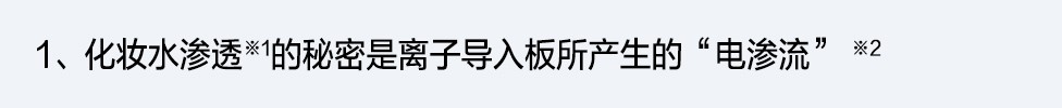 1、化妝水滲透※1的秘密是離子導入板所產生的“電滲流” ※2